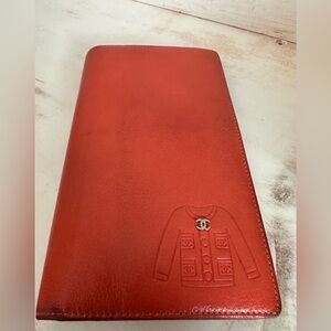 CHANEL RARE Embossed Jacket Orange Leather Wallet